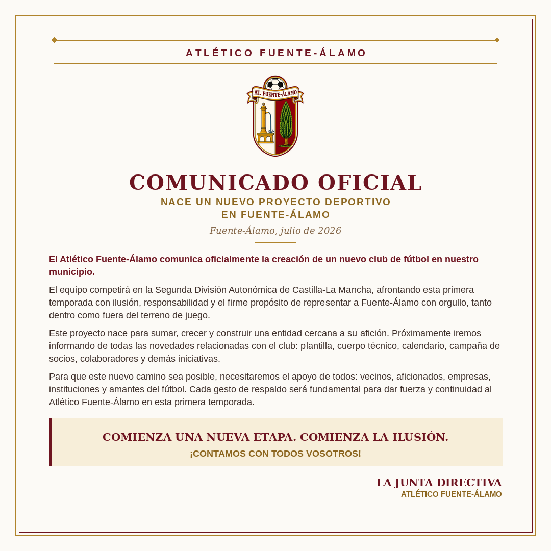 Comunicado oficial del Atlético Fuente-Álamo
