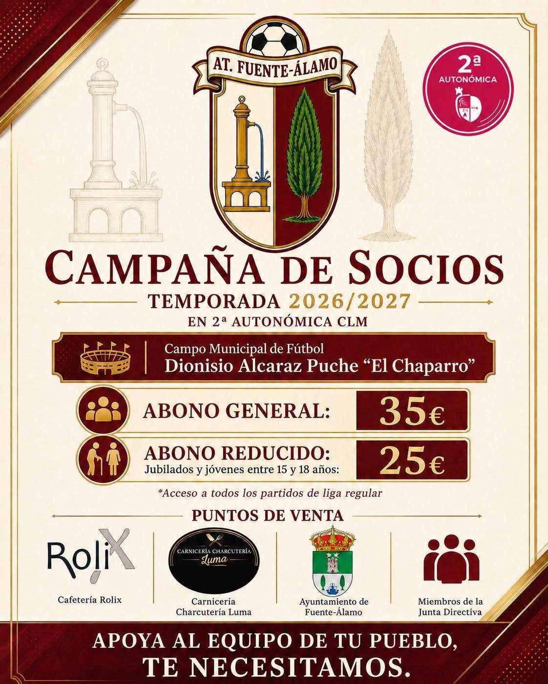 Cartel Campaña de Abonos Temporada 2026/27 · Atlético Fuente-Álamo